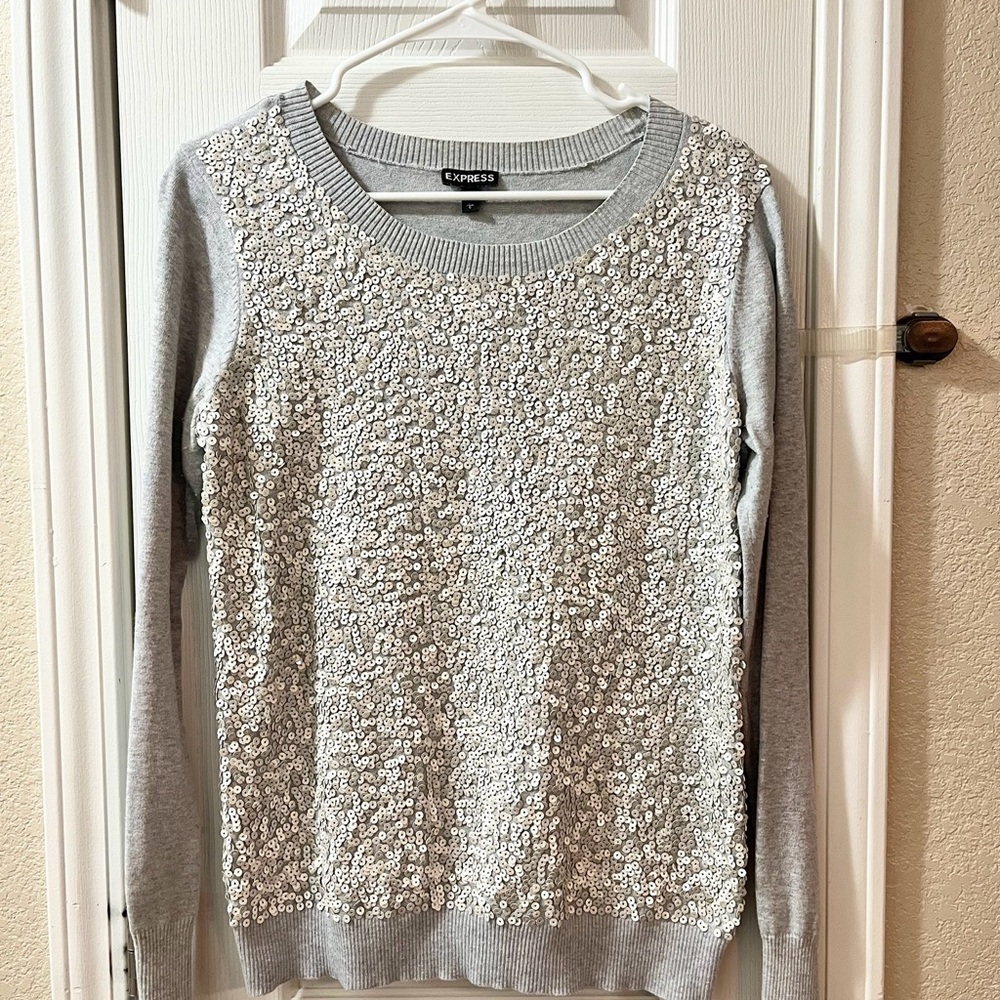 Express Gray Sequin Sweater Good Condition